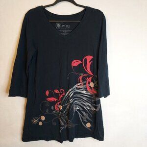 Lotus by Soma Tunic Women Small Peruvian Pima Cotton Black Red Graphic Geometric